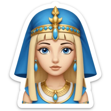 Cleopatra vestita da faraone con il cappello da faraone ma con gli occhi azzurri e i capelli lunghi biondi non troppo chiari sticker
