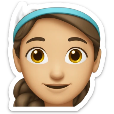 brunette woman smiling with headband sticker