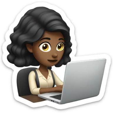 Black hair work girl on laptop sticker