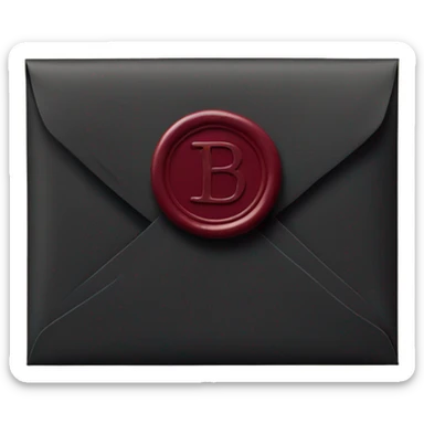 black envelope with burgundy wax seal sticker