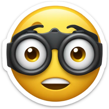 An emoji face making a 'glasses' gesture by forming circles with its fingers and placing them around the eyes, as if mimicking binoculars or superhero goggles sticker