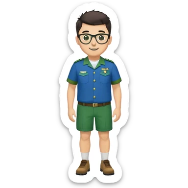 Full Body heavy white male with dark short spike hair basketball player wearing glasses wearing blue green uniform smiling sticker