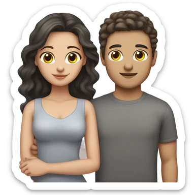 Lovely brunette couple with grey cat. Boy is light skin sticker