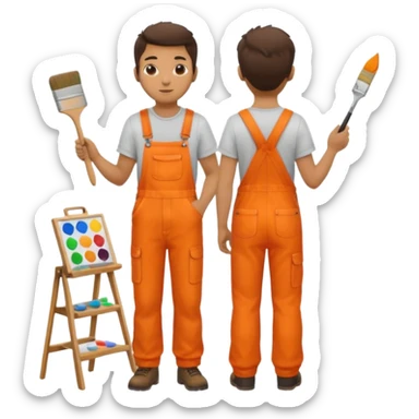 painter in orange overalls standing full body facing away sticker