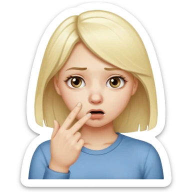 white blonde girl holding her nose with her index finger and thumb because something stinks  sticker
