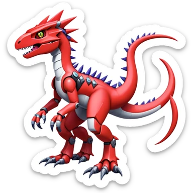 Spiky Cool Edgy Futuristic shiny colorful Digimon-Fakemon-Guilmon-Velociraptor-Mecha, full body, two legs sticker