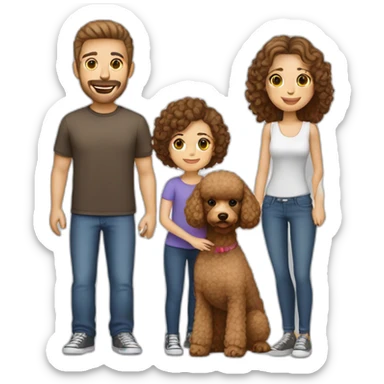 A family consisting of 1 man with light brown hair, 1 woman with dark brown hair and a toy poodle with brown hair sticker
