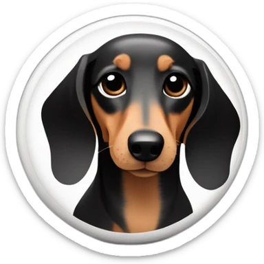 cartoon dachshund with a shiny coat, colored in traditional black, tan, and white hues, nestled inside a pill capsule. sticker
