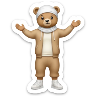 Full-length cartoon bear with white durag, standing on two legs, wearing trendy high-top sneakers, emoji style sticker