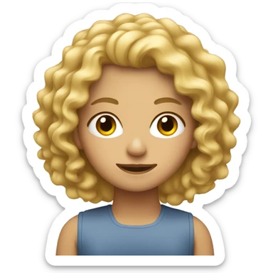 curly blonde female behind a computer sticker