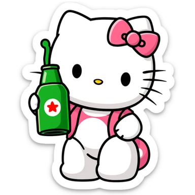 Hello kitty drinking heineken sticker
