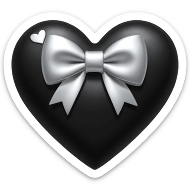 glossy plush black heart with a silver bow and heart pattern on the bow sticker