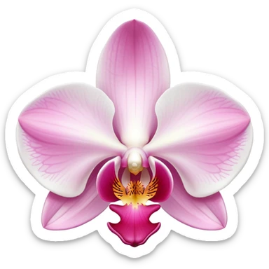 Exquisite phalaenopsis moth orchid with pure white petals and subtle pink center, single bloom sticker
