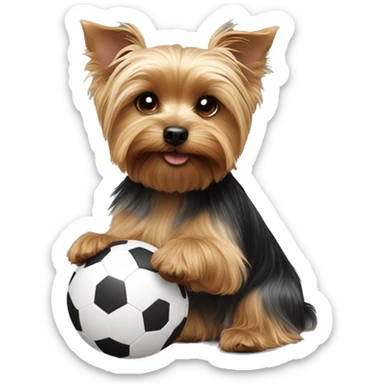 Yorkshire terrier playing with a little ball sticker