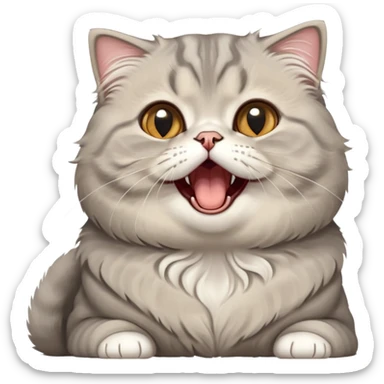 Cinematic-Adorable-Scottish-Fold-Cat-Portrait-Emoji – Big-eyed, fluffy Scottish Fold cat with a playful head tilt and a cute yawn, soft solid grey fur, tiny folded ears giving it an irresistibly sweet expression, simplified yet charmingly cute features, round amber eyes full of curiosity, highly detailed with a gentle glow. sticker