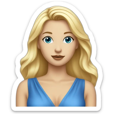 une femme blonde aux yeux bleus avec une robe sticker