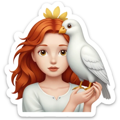 Redheaded girl holding a white bird sticker