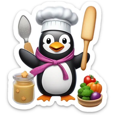 penguin baking cookies and making dinner sticker