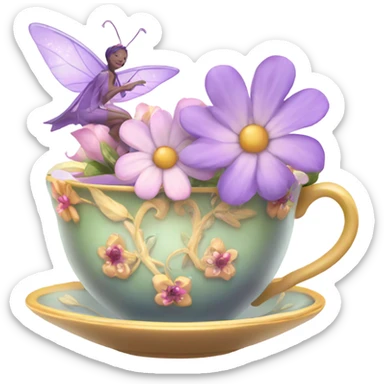 Fairy magic tea cup with flowers sticker
