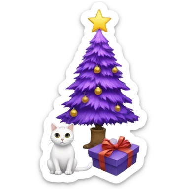 purple christmas tree with a cat sticker