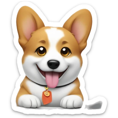 Un corgi escribiendo en una lapt sticker