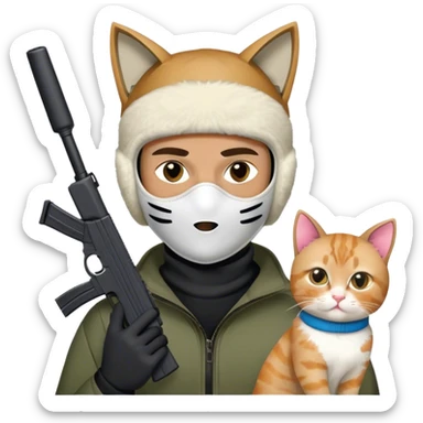 A man wearing a ski mask holding a Glock 19 in the ski mask has cat ears, and a cat ski mask sticker