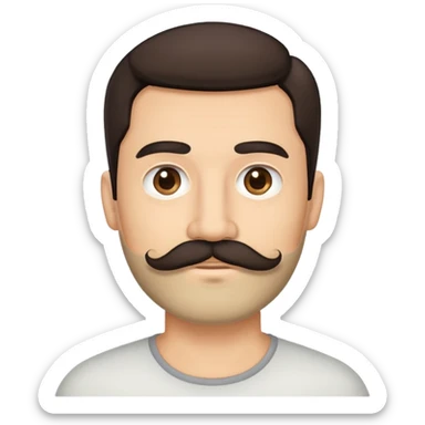 close-up of man face only with mustache and beard, medium eyes, medium light skin tone, dark hair, no neck visible, just the face sticker