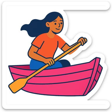 woman rowing a pink boat in vibrant toon style sticker