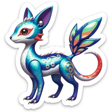 Shiny Colorful Tropical Futuristic Oriental Painted Asian Vernid-Trico-Meloetta-Latias-Koraidon-Peppercat-Protogen-Pokémon-Digimon-Fakémon-fusion-hybrid-creature sticker