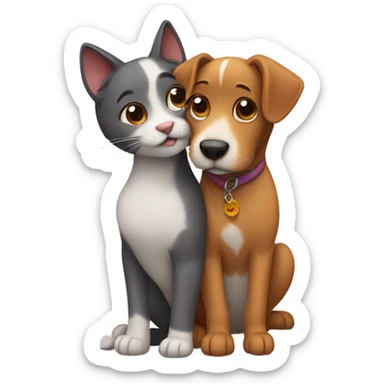 Dog and cat hugging  sticker