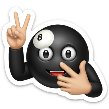 8 ball with a face, one hand giving the middle finger, emoji style sticker
