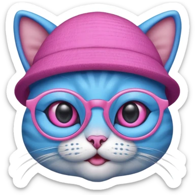 blue alien cat with no fur, pink hat  and spectacles sticker