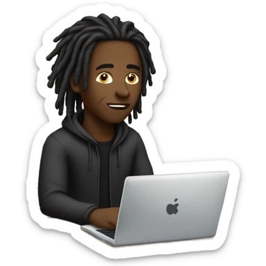 Black-guy-with-dreads-wearing-black-trackstuit-sitting-down-on-chair facing-foward-focused-on-laptop-computer- sticker