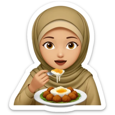 Hijabi girl eating nasi lemak sticker