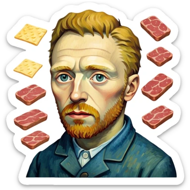 portrait of van gogh with spam meat painting  sticker