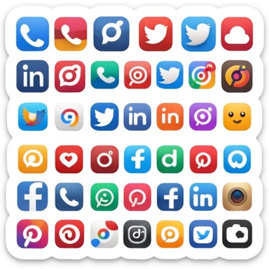 Create a set of social media logos grouped together: Slack, Reddit, Discord, Substack, LinkedIn, Google Reviews, Facebook Groups, Instagram, TikTok, Pinterest sticker