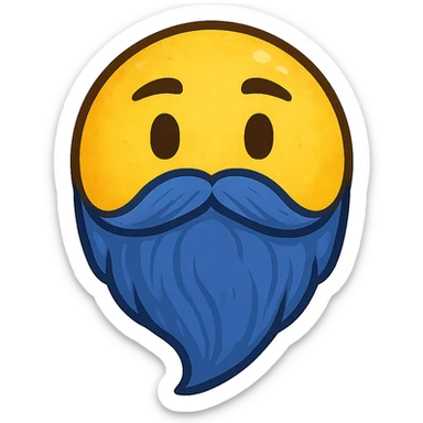 yellow face with blue wizard beard emoji, digital illustration sticker
