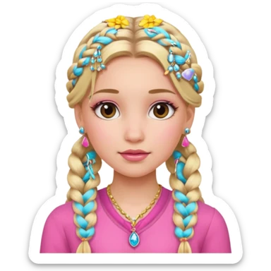 fancy blonde hair girl with braids pink outfit makeup and jewellery sticker