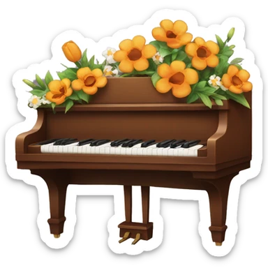 a brown piano with flowers on it on fire sticker