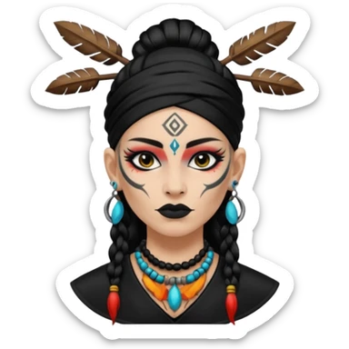 white shaman woman black clothes black accesories face tattoos sticker