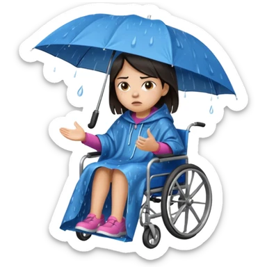 Girl with dark hair  in a wheelchair with rain poncho mad with raining  sticker