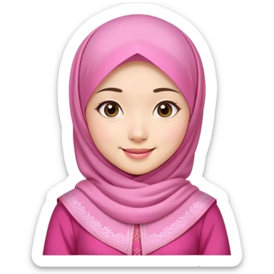 beautiful Asian girl, white skin, wearing a pink hijab, half full body, traditional Asian dress sticker