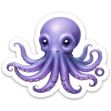 Cinematic Noble Baby Octopus Portrait Emoji, Poised and graceful, with a soft, rounded, slightly translucent body in a dreamy light blue-purple hue, large, glistening eyes full of quiet intelligence and mystery, delicate, flowing tentacles curling gently, Simplified yet sophisticated features, highly detailed, glowing with a soft, ethereal oceanic radiance, high shine, elegant and serene, stylized with an air of deep-sea wonder, focused and tranquil, soft glowing outline, capturing the essence of an otherworldly, intelligent little cephalopod, floating effortlessly in the gentle ocean currents! sticker