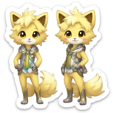 Cute Cool Kawaii Beautiful Pretty Chibi Fur-Sona Shiny Colorful Sparkly Fakemon Full Body sticker