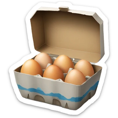 Realistic open carton of eggs island  sticker