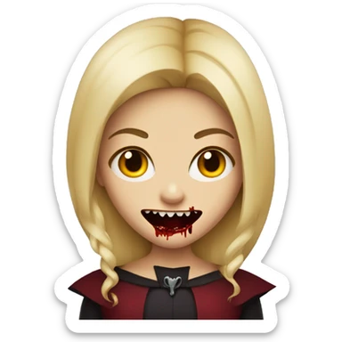 blonde girl with vampire teeth and blood in the mouth sticker