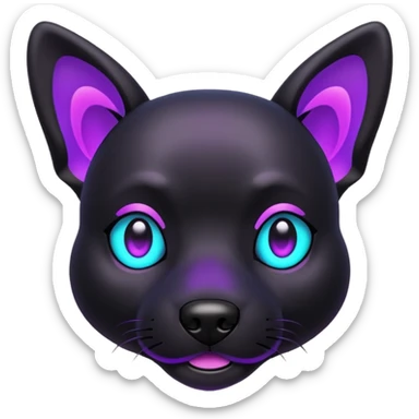 futuristic glowing black dog emoji, neon cyan eyes, purple #8B5CF6 highlights, tech minimal style, dark background sticker