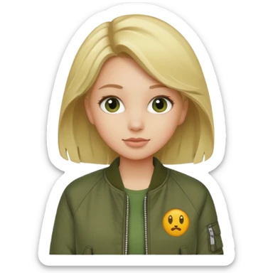 a blonde girl wearing a khaki green bomber jacket sticker
