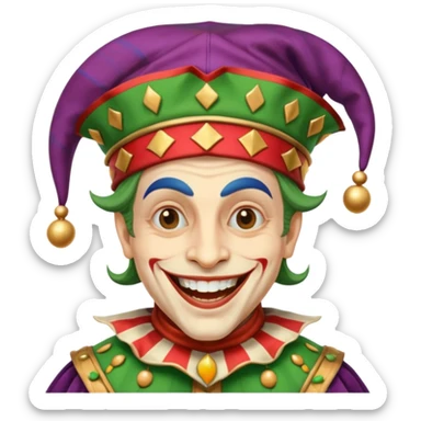 crazy colorful human jolly joker, medieval, vintage, court jester sticker
