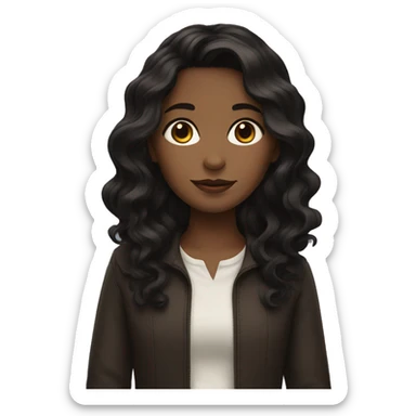 A girl with a wavy dark brown hair and her eyes are black sticker